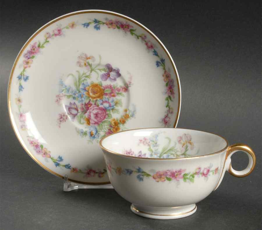Montrose (White Background) Footed Cup & Saucer Set by Haviland-1
