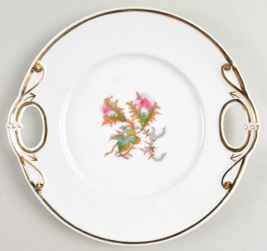 Moss Rose (Thick Gold Trim) Handled Cake Plate by Haviland-1