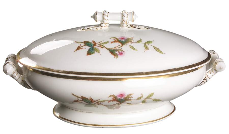 Moss Rose (Thick Gold Trim) Oval Covered Vegetable by Haviland-1