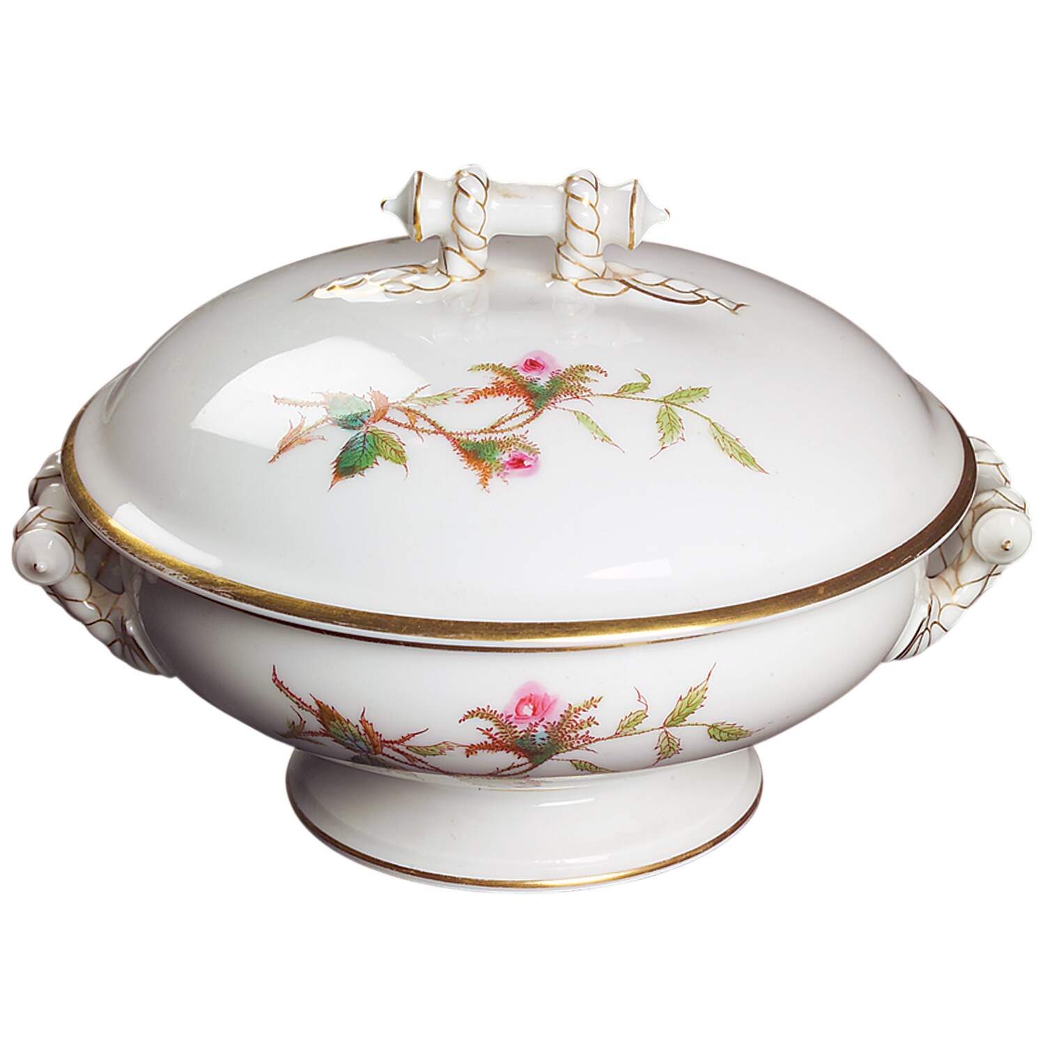 Moss Rose (Thick Gold Trim) Round Covered Vegetable by Haviland-1