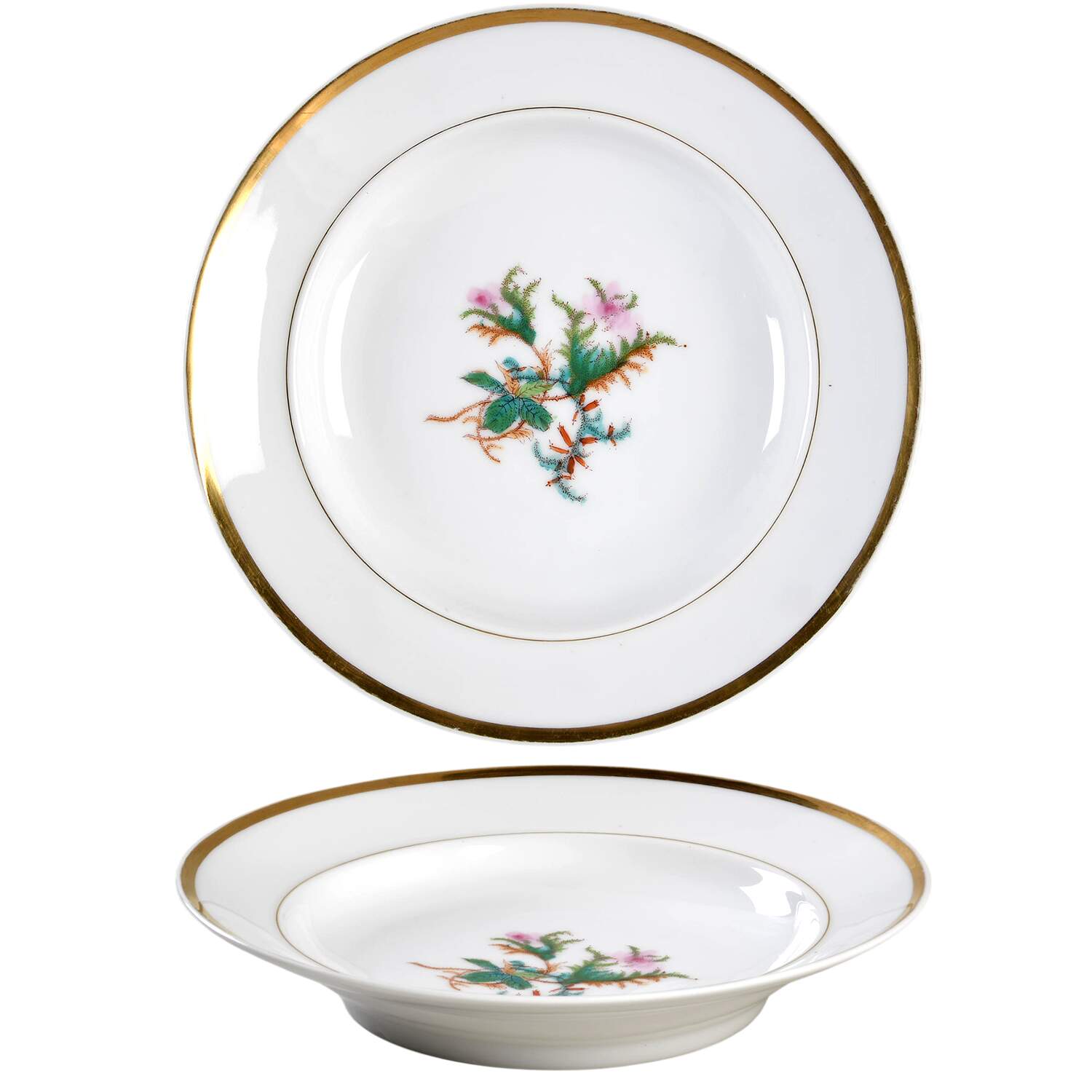 Moss Rose (Thick Gold Trim) Large Rim Soup Bowl by Haviland-1