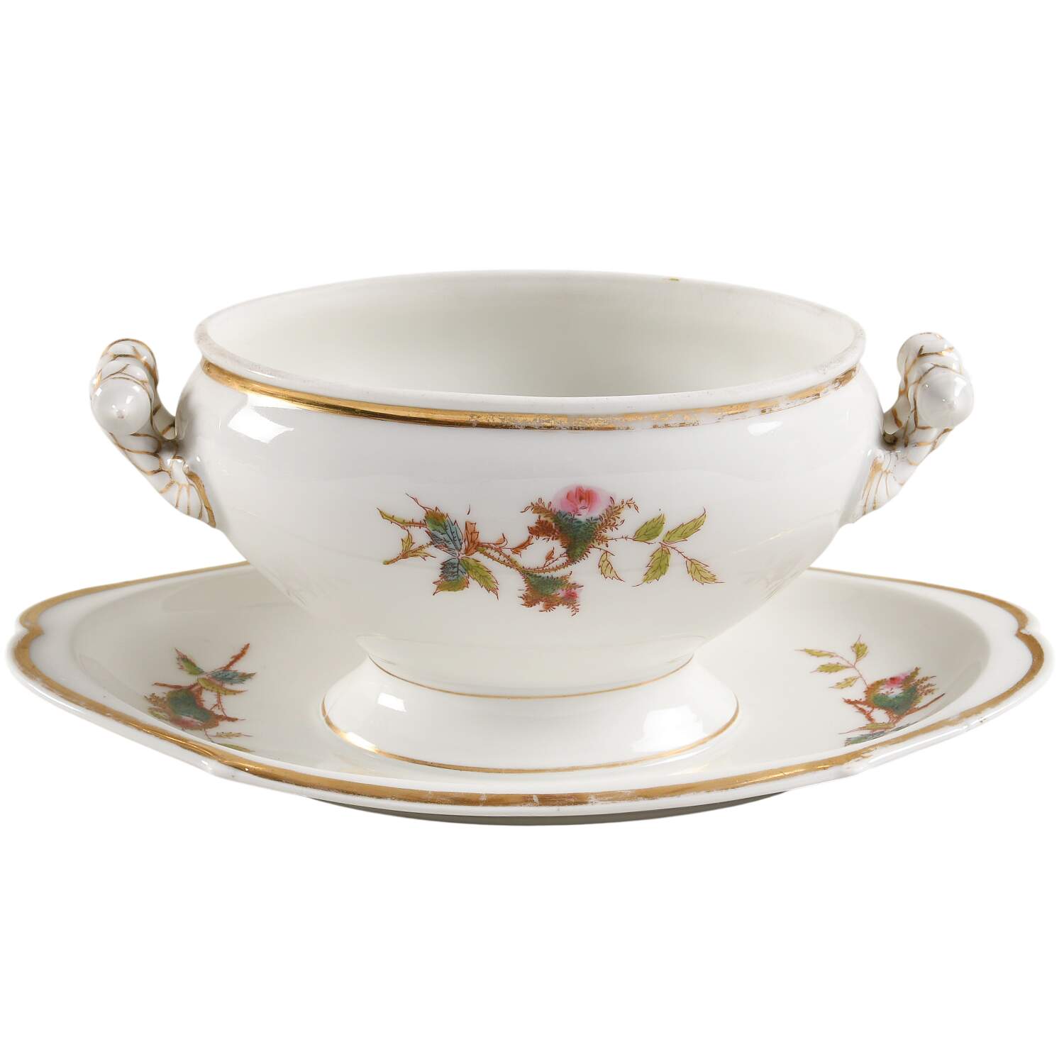 Moss Rose (Thick Gold Trim) Gravy Boat w/Attached Underplate No Lid by Haviland-1