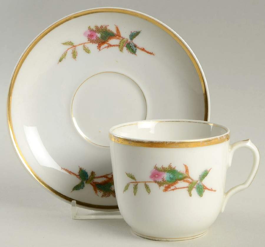 Moss Rose (Thick Gold Trim) Flat Cup & Saucer Set by Haviland-1