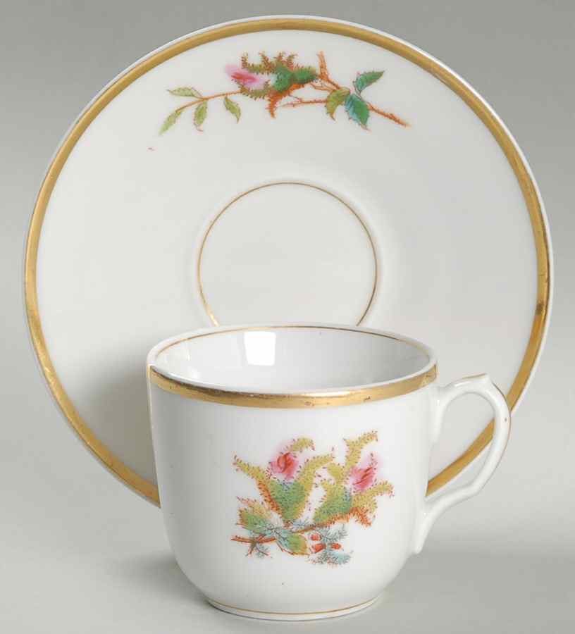 Moss Rose (Thick Gold Trim) Flat Cup & Saucer Set by Haviland-1