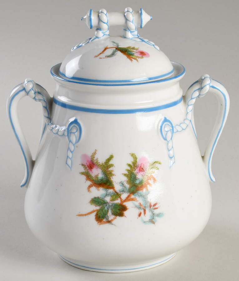 Moss Rose (Blue Trim) Sugar Bowl & Lid by Haviland-1