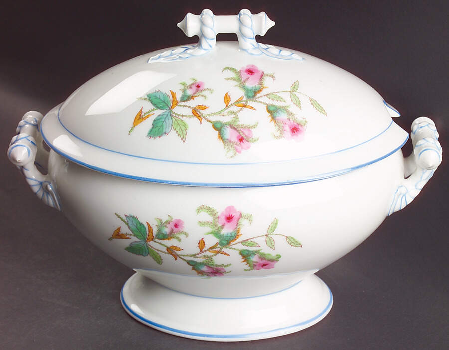 Moss Rose (Blue Trim) Tureen &  Lid by Haviland-1