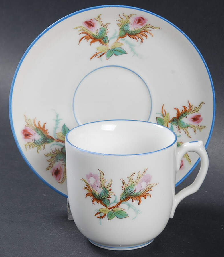 Moss Rose (Blue Trim) Flat Demitasse Cup & Saucer Set by Haviland-1