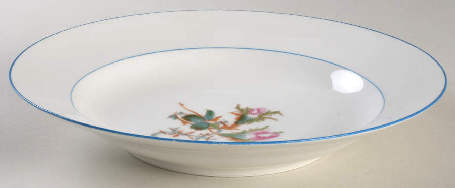 Moss Rose (Blue Trim) Large Rim Soup Bowl by Haviland-1
