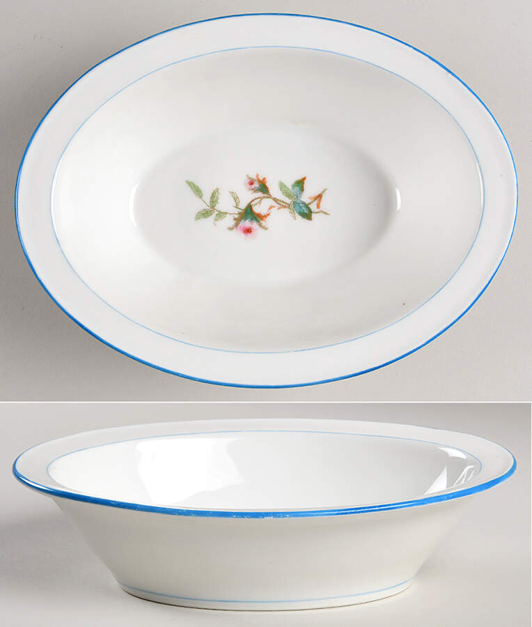 Moss Rose (Blue Trim) 9" Oval Vegetable Bowl by Haviland-1