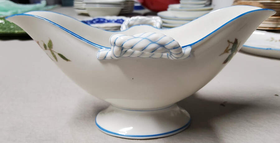 Moss Rose (Blue Trim) Sauce Boat Open by Haviland-1