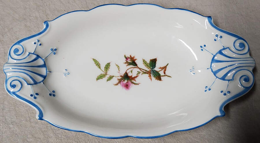 Moss Rose (Blue Trim) Relish by Haviland-1
