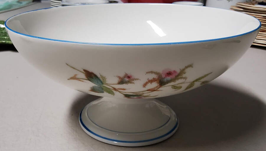 Moss Rose (Blue Trim) Compote by Haviland-1
