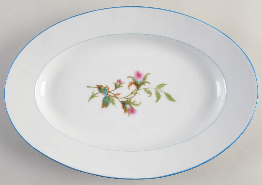 Moss Rose (Blue Trim) 13" Oval Serving Platter by Haviland-1