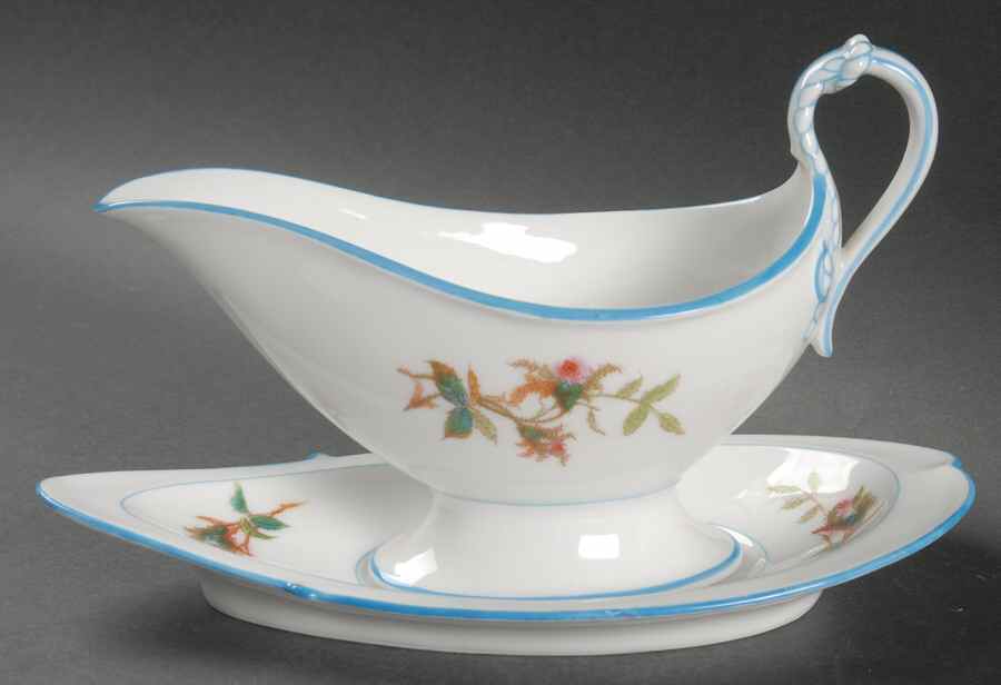 Moss Rose (Blue Trim) Gravy Boat & Underplate by Haviland-1