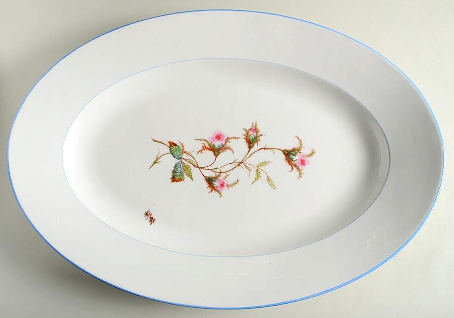 Moss Rose (Blue Trim) 20" Oval Serving Platter by Haviland-1