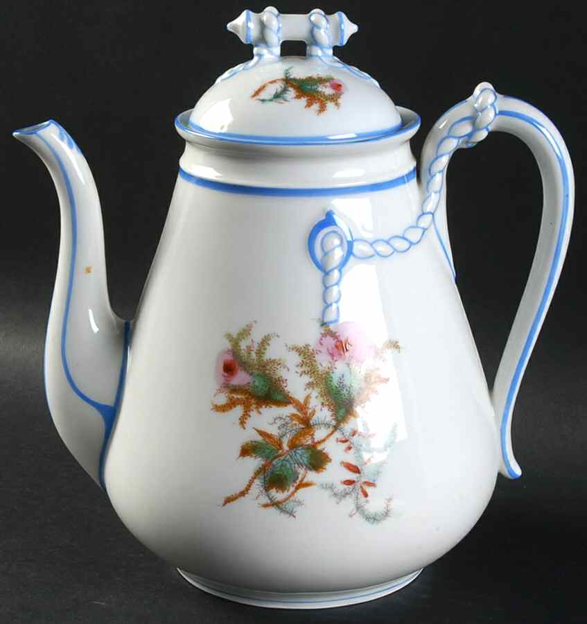 Moss Rose (Blue Trim) Coffee Pot & Lid by Haviland-1
