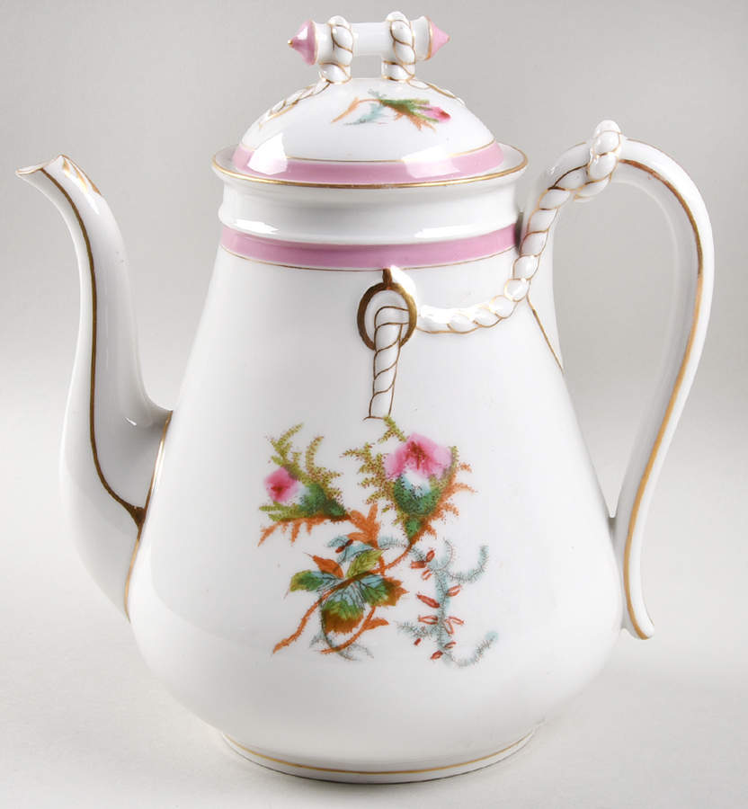 Moss Rose (Pink Trim, Smooth) Coffee Pot & Lid by Haviland-1