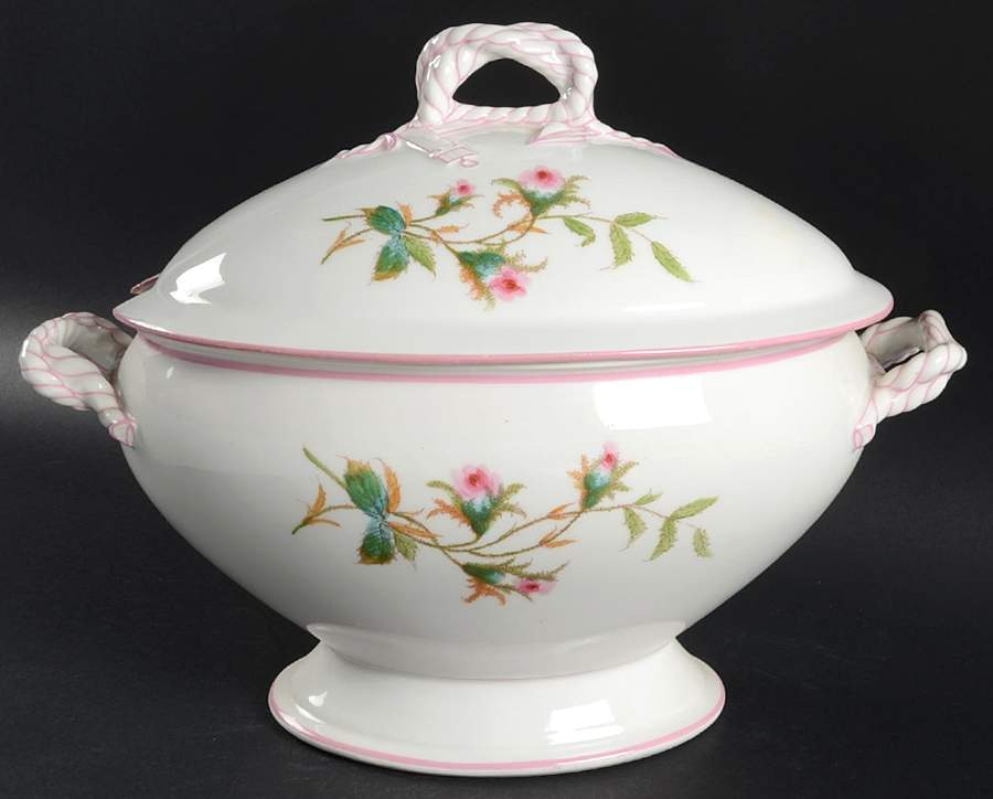Moss Rose (Pink Trim, Smooth) Tureen &  Lid by Haviland-1