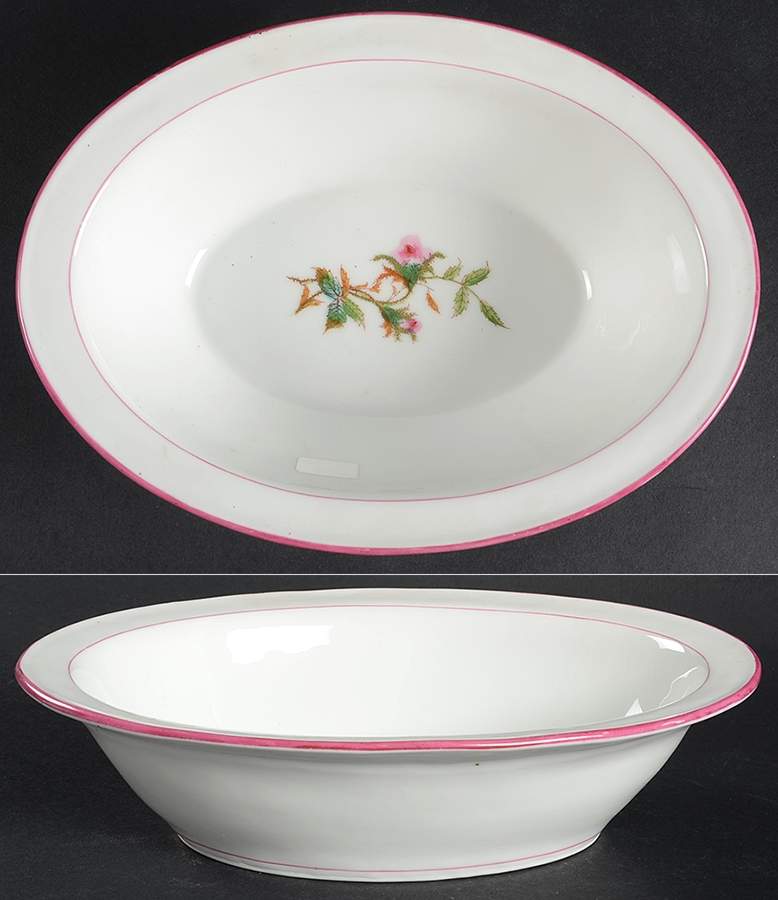 Moss Rose (Pink Trim, Smooth) 8" Oval Vegetable Bowl by Haviland-1