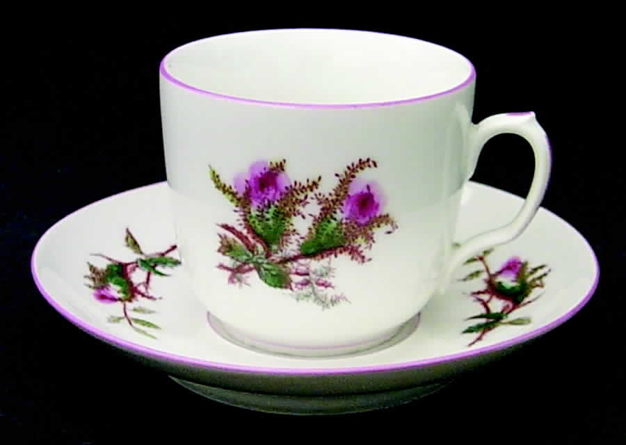 Moss Rose (Pink Trim, Smooth) Flat Cup & Saucer Set by Haviland-1