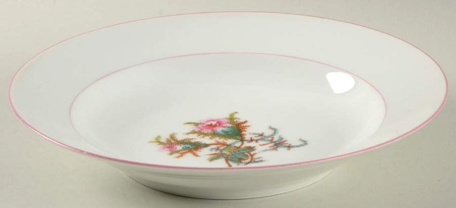 Moss Rose (Pink Trim, Smooth) Large Rim Soup Bowl by Haviland-1
