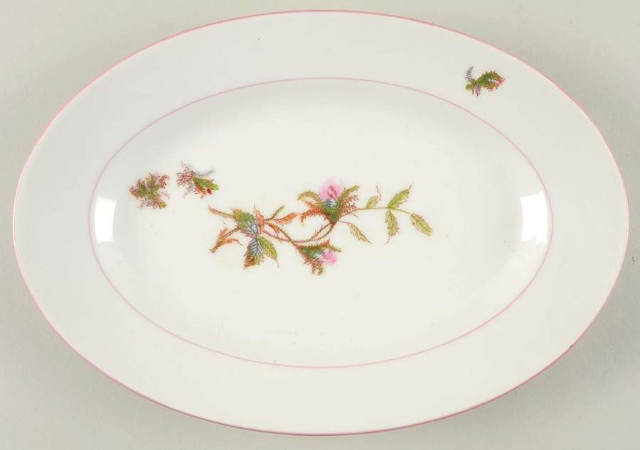 Moss Rose (Pink Trim, Smooth) 11" Oval Serving Platter by Haviland-1
