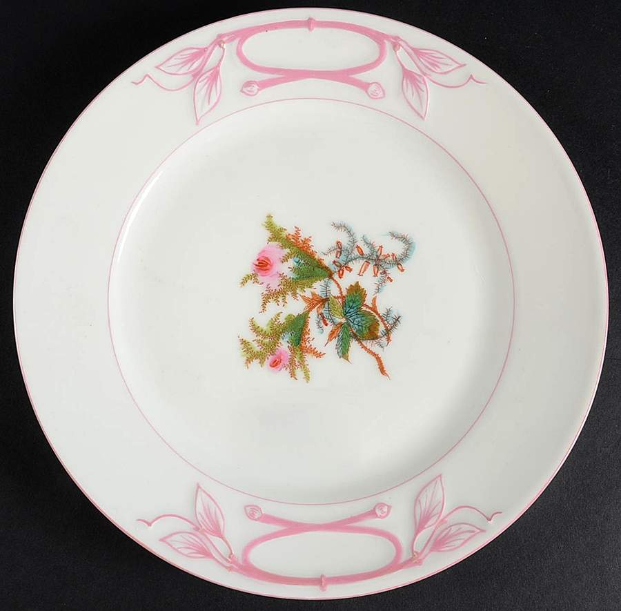 Moss Rose (Pink Trim, Smooth) Cake Plate by Haviland-1