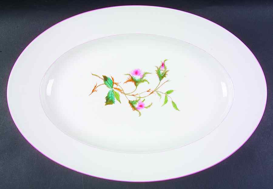 Moss Rose (Pink Trim, Smooth) 18" Oval Serving Platter by Haviland-1