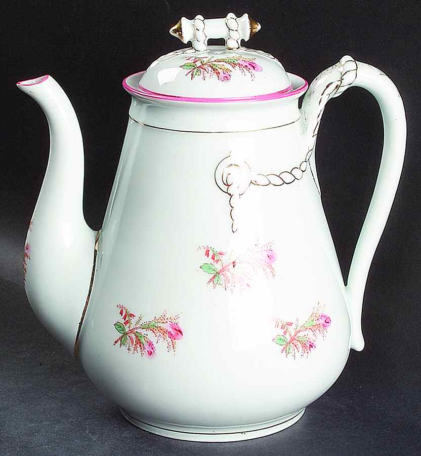 Moss Rose (Pink Trim, Smooth) Coffee Pot & Lid by Haviland-1
