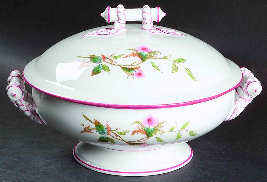 Moss Rose (Pink Trim, Smooth) Round Covered Vegetable by Haviland-1