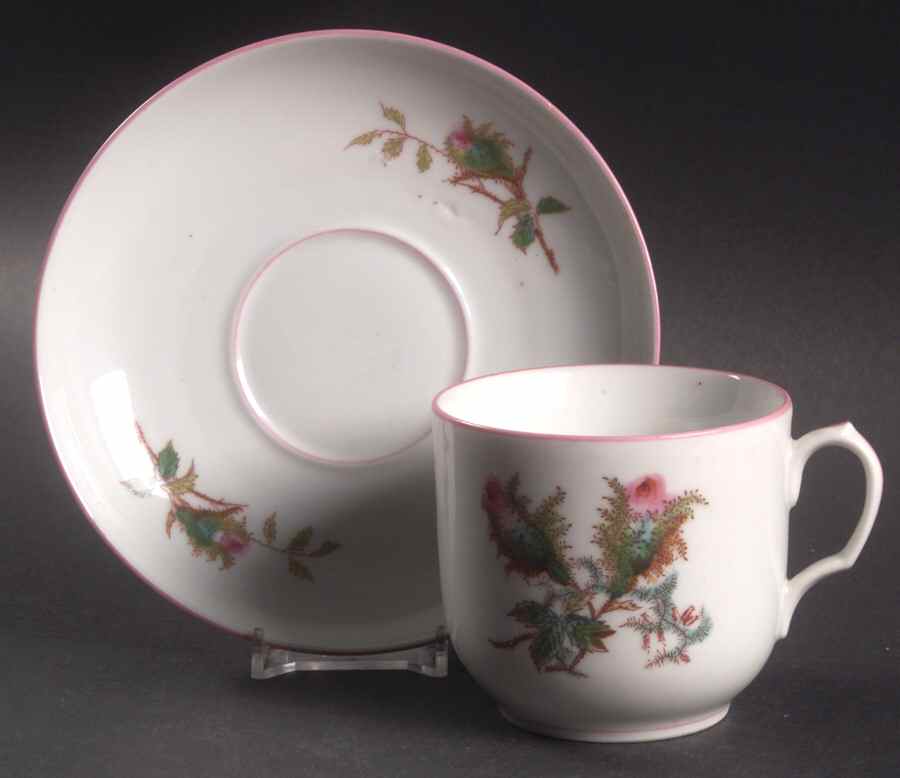 Moss Rose (Pink Trim, Smooth) Oversized Cup & Saucer Set by Haviland-1