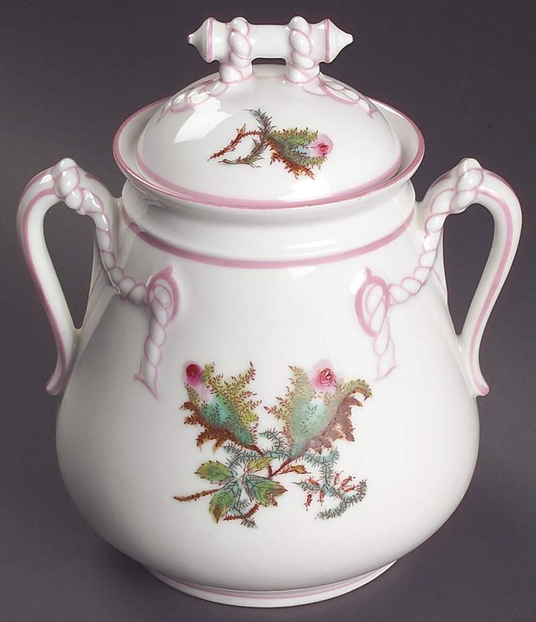 Moss Rose (Pink Trim, Smooth) Sugar Bowl & Lid by Haviland-1
