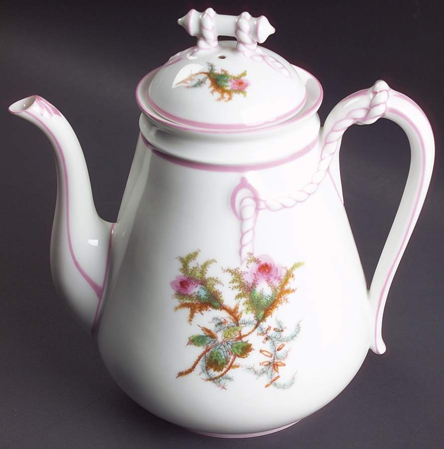 Moss Rose (Pink Trim, Smooth) Coffee Pot & Lid by Haviland-1