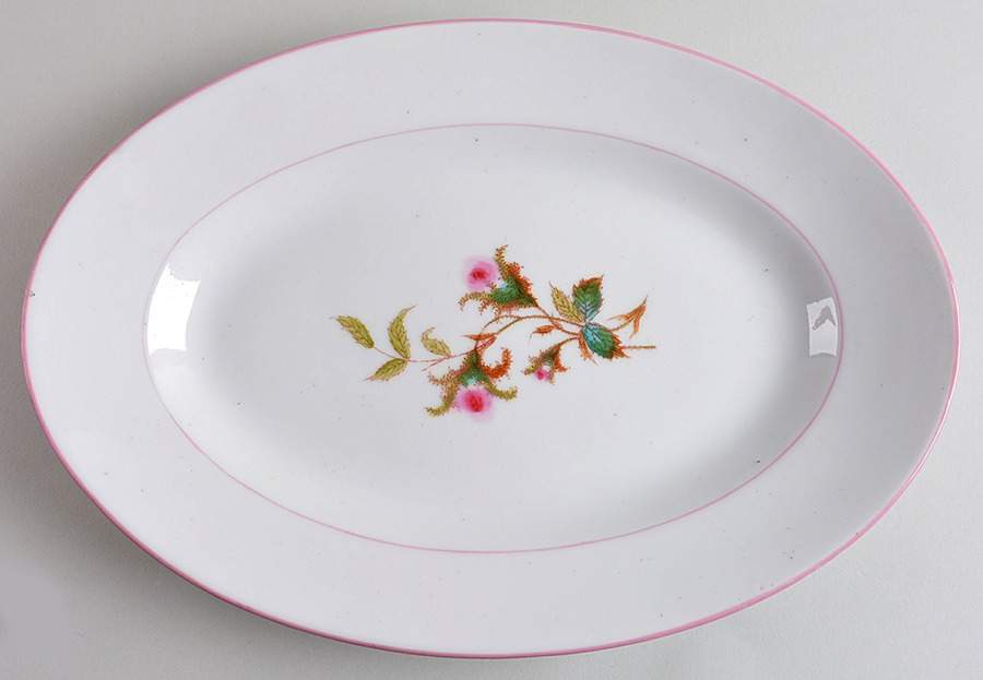Moss Rose (Pink Trim, Smooth) 13" Oval Serving Platter by Haviland-1