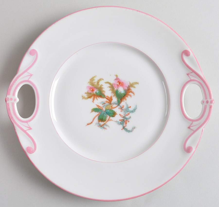 Moss Rose (Pink Trim, Smooth) Handled Cake Plate by Haviland-1