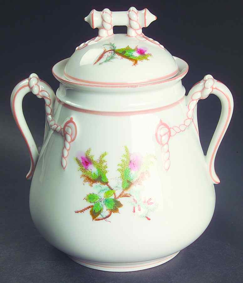 Moss Rose (Peach Trim) Sugar Bowl & Lid by Haviland-1