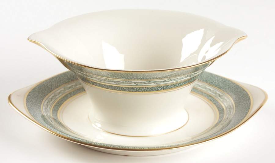 Mosaic Blue Green Gravy Boat with Attached Underplate by Haviland-1