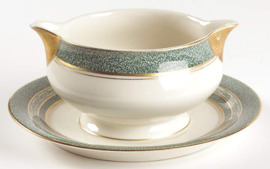 Mosaic Blue Green Gravy Boat with Attached Underplate by Haviland-1