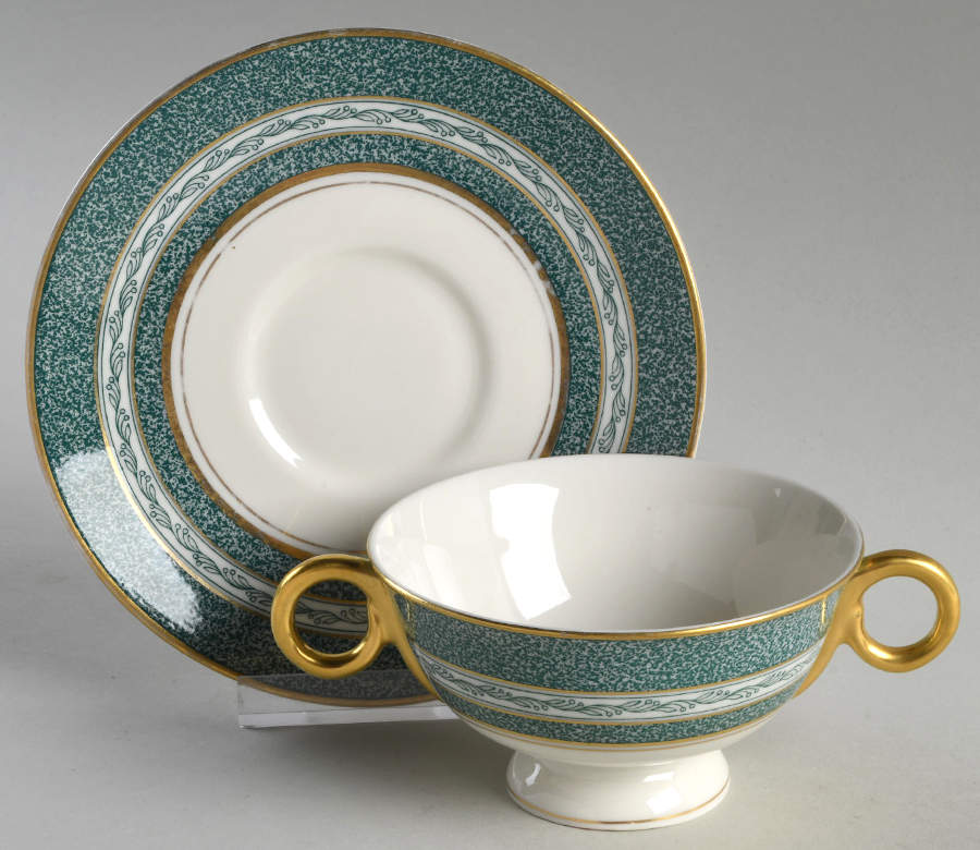 Mosaic Blue Green Bouillon Cup & Saucer by Haviland-1