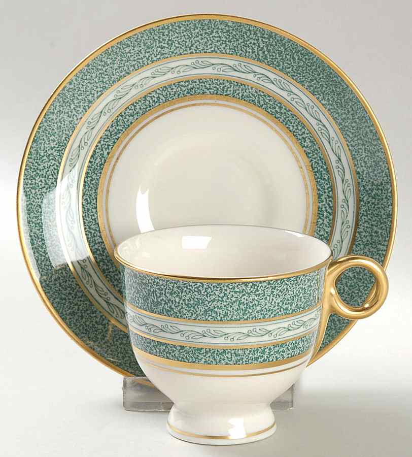 Mosaic Blue Green Footed Demitasse Cup & Saucer Set by Haviland-1