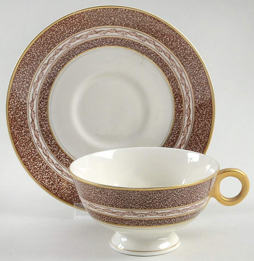 Mosaic Brown Footed Cup & Saucer Set by Haviland-1