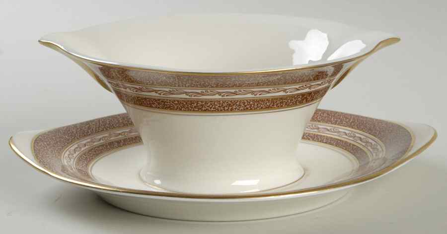Mosaic Brown Gravy Boat with Attached Underplate by Haviland-1