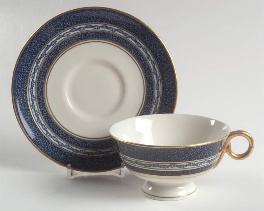 Mosaic Cobalt Blue Footed Cup & Saucer Set by Haviland-1