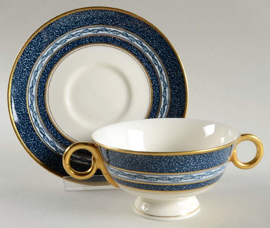 Mosaic Cobalt Blue Footed Bouillon Cup & Saucer by Haviland-1