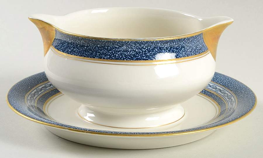 Mosaic Cobalt Blue Gravy Boat with Attached Underplate by Haviland-1