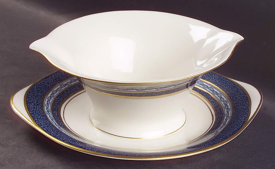 Mosaic Cobalt Blue Gravy Boat with Attached Underplate by Haviland-1