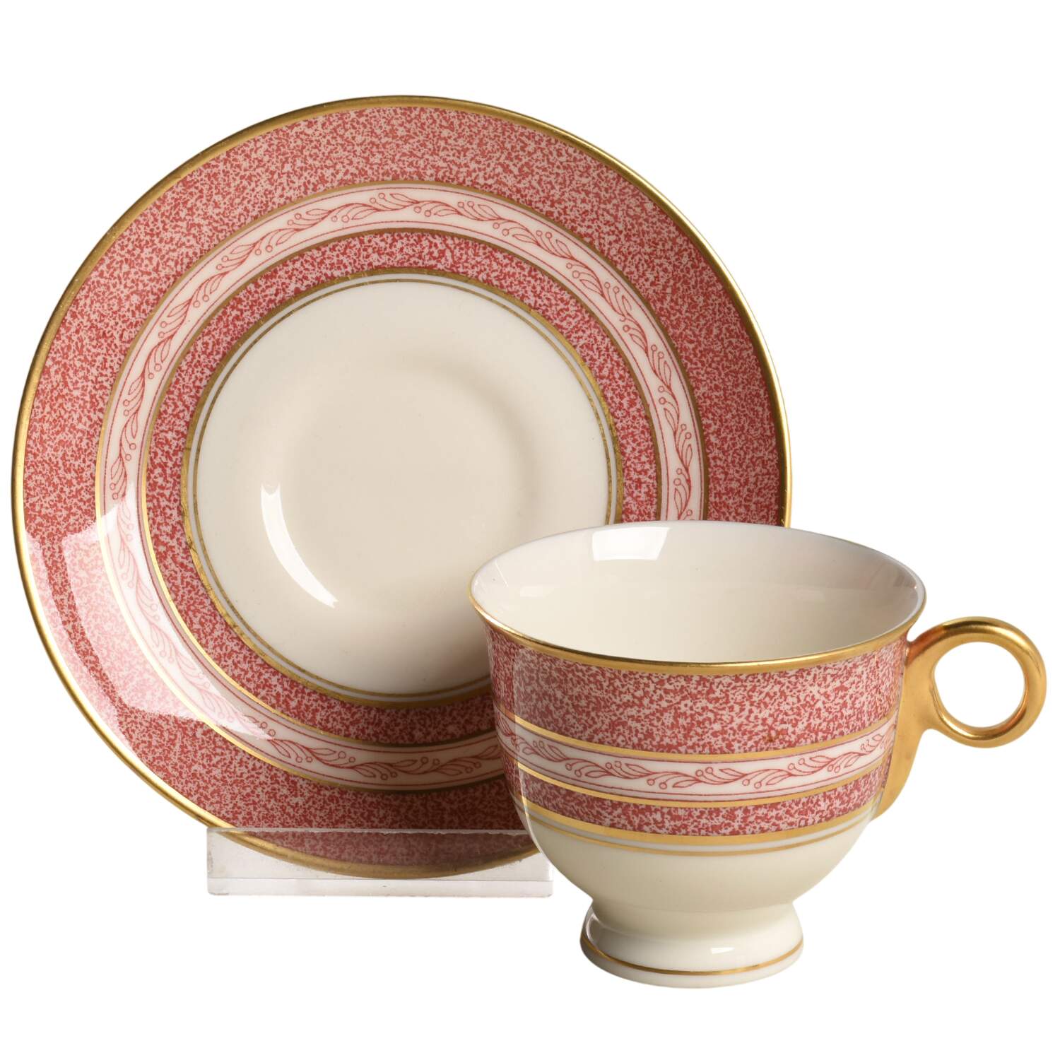 Mosaic Red Footed Demitasse Cup & Saucer Set by Haviland-1