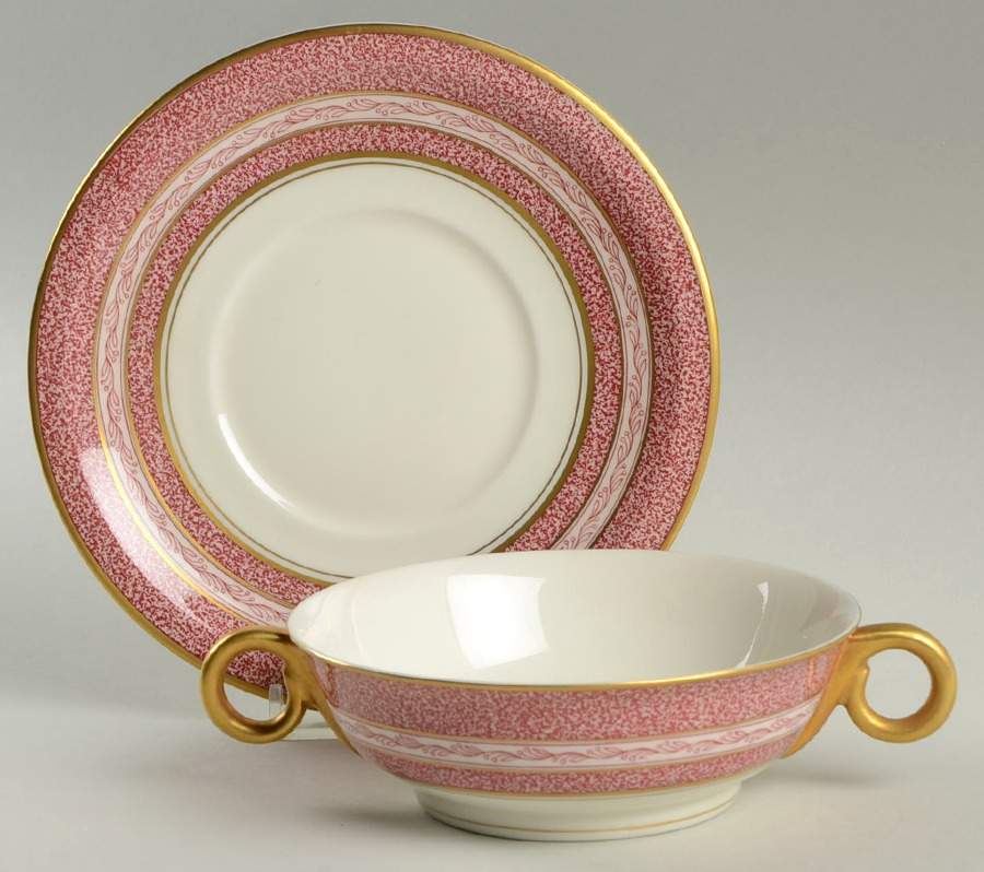 Mosaic Red Footed Cream Soup Bowl & Saucer Set by Haviland-1
