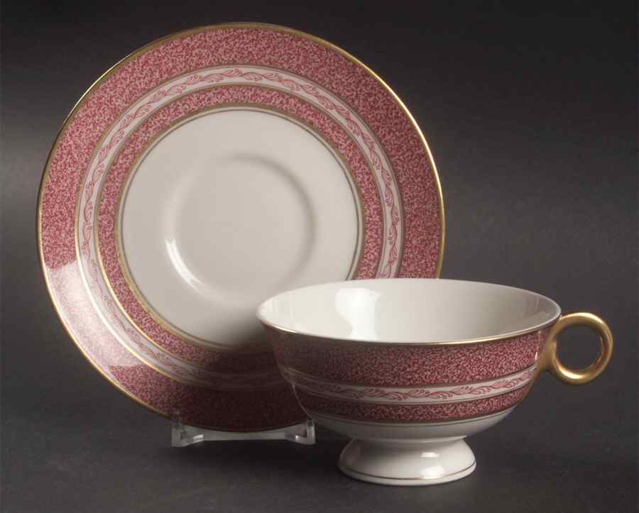 Mosaic Red Footed Cup & Saucer Set by Haviland-1