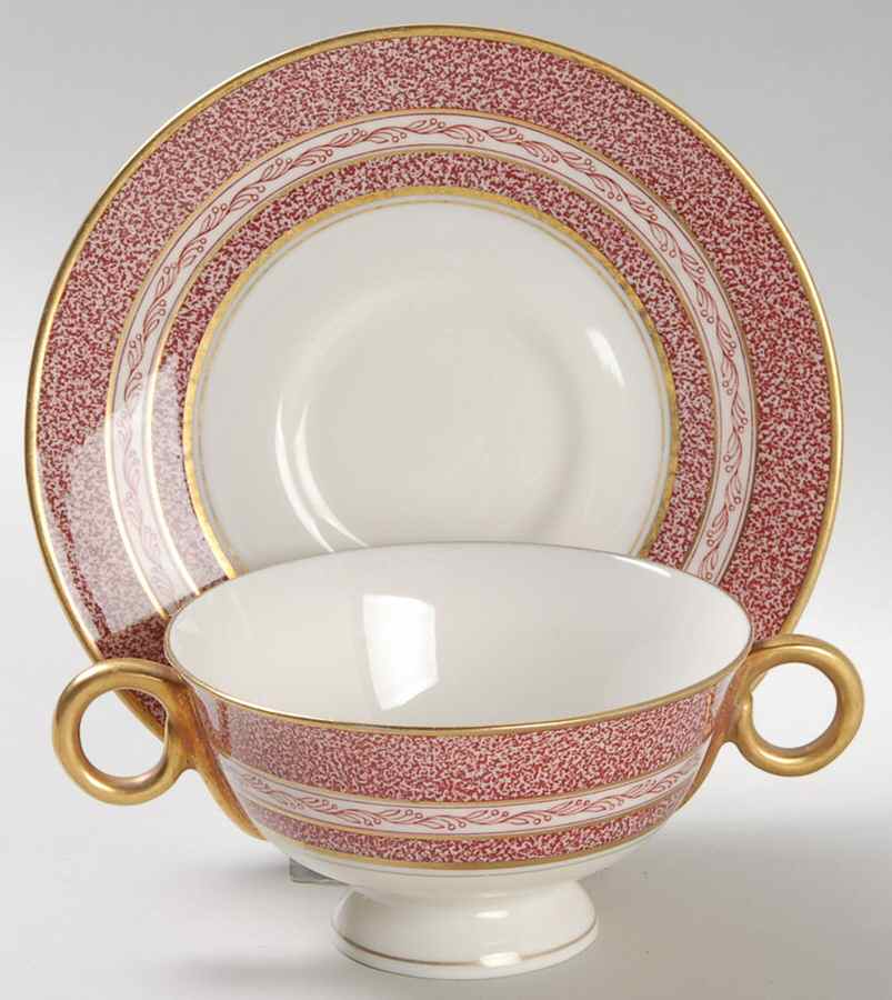 Mosaic Red Footed Bouillon Cup & Saucer by Haviland-1